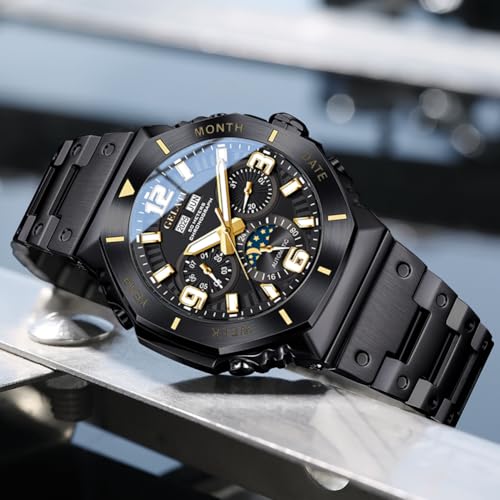 Image of OLEVS Men's Automatic Mechanical Watch Case Multi-Function Chronograph Moon Phase Year /Month /Date Display Stainless Steel Band Luxury Wrist Watch | Original Import Dress Gift,Diamond,Easy to Read Chronograph women's Watch