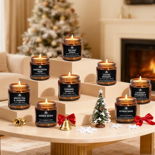 8 Pack Soy Wax Scented Candle Set - Lavender Chamomile, Citrus Sage, Amber Musk, Balsam Cedar, Coffee Whiskey - Long Lasting Aromatherapy Candles, Unisex Home & Gift Set - Image 4