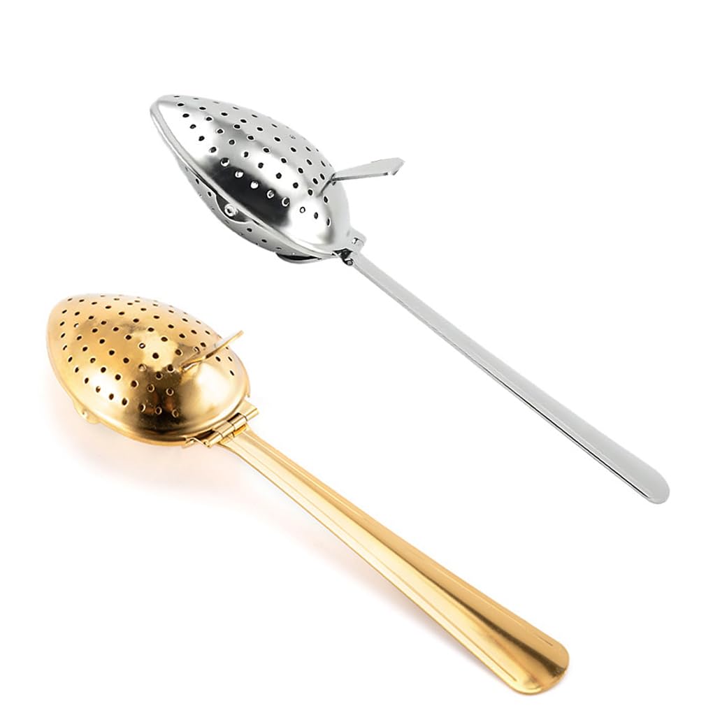 3 stück Edelstahl Tee Ei Feine Mesh Tee Blätter Mit Edelstahl Tee Tee Blätter Reinigen Infuser Löffel Löcher Tee, Gold, 15 * 3.95 * 3.5 cm
