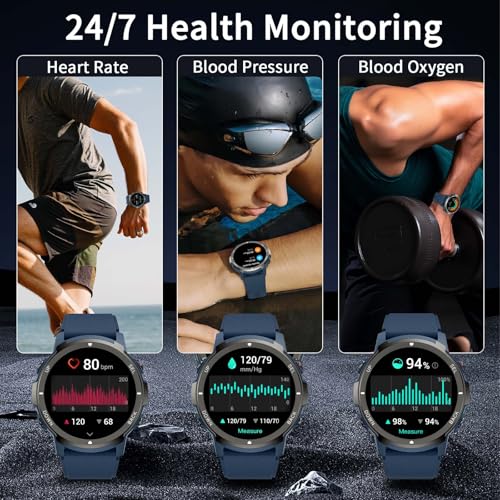 Smart Watches for Men with 4 Buttons, 1.43'' AMOLED Fitness Watch with Heart Rate/BP/Sleep Tracker, Pedometer, 110+ Sport Modes, Password, Waterproof Military Smart Watch for Android iOS - Image 7