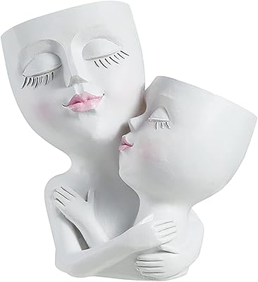 DMYIZZ Face Planter Pots Cute Head Planter, Succulent Planters, Face Flower Pot Head Planter for Indoor Outdoor Plants with Drainage Hole Closed Eyes - Gift for Mom (Ceramic, White)