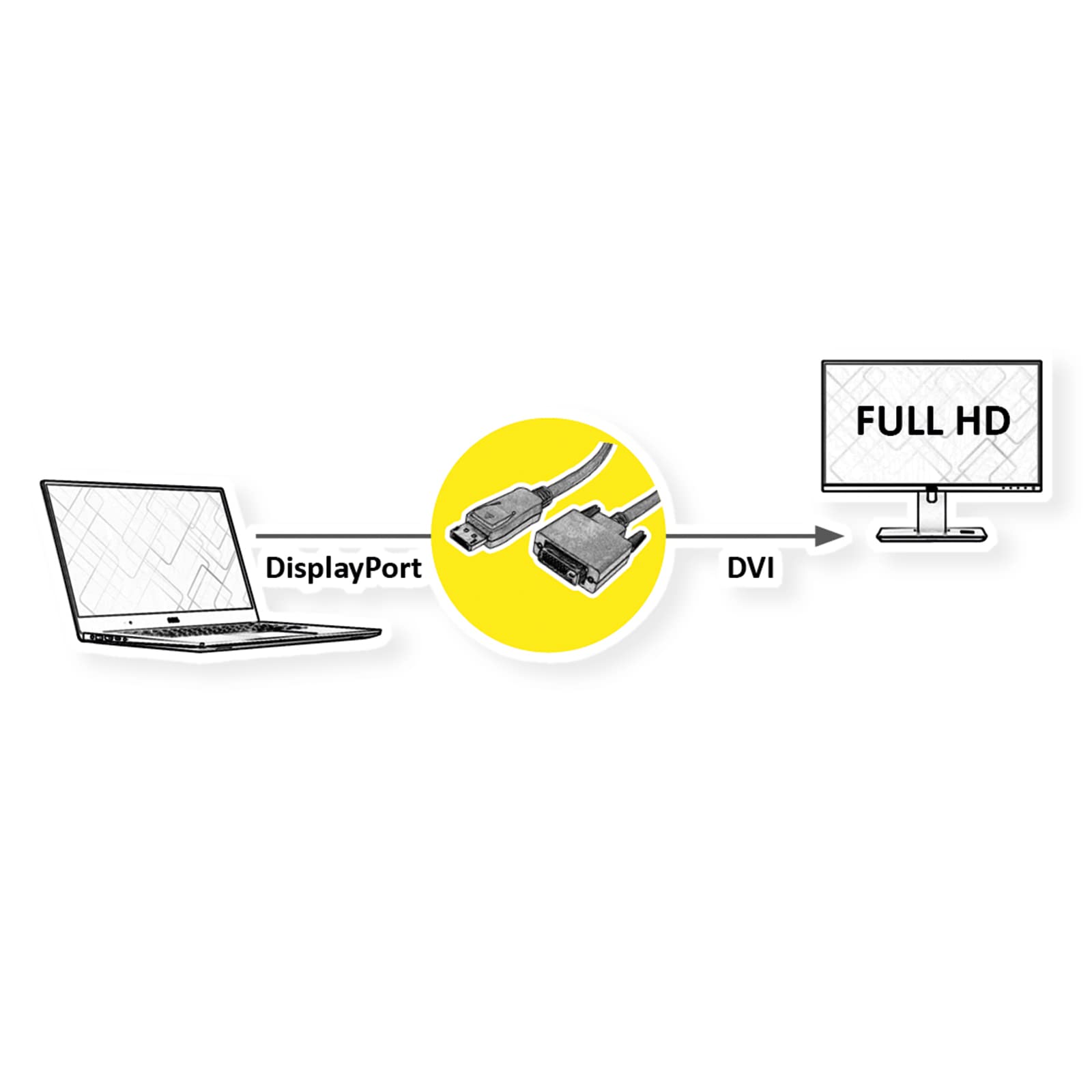 ROLINE DisplayPort kabel DP ST - DVI ST, LSOH, 1,0 m
