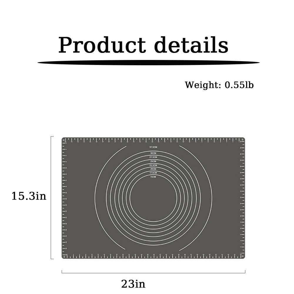 Tapis en Silicone pour La Cuisson, Rouleau À Pâtisserie Antiadhésif avec Mesures - Antidérapant, pour La Fabrication De Biscuits, Macarons, Pain Et Pâtisserie,Noir
