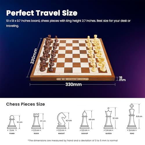 Image of Chessnut Air Electronic Chess Board with AI - Handcrafted Wooden Board, LED Indicators, Adaptive Difficulty, Full Piece Recognition - Play Online on Major Chess Platforms
