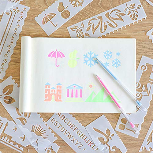 Xmasir 26 Sheets Hollow Out Painting Stencils Kit, Plastic Drawing Templates for Wall Painting/Scrapbooking/Planner/Diary/Wood Painting/Card Making - Thumbnail 7