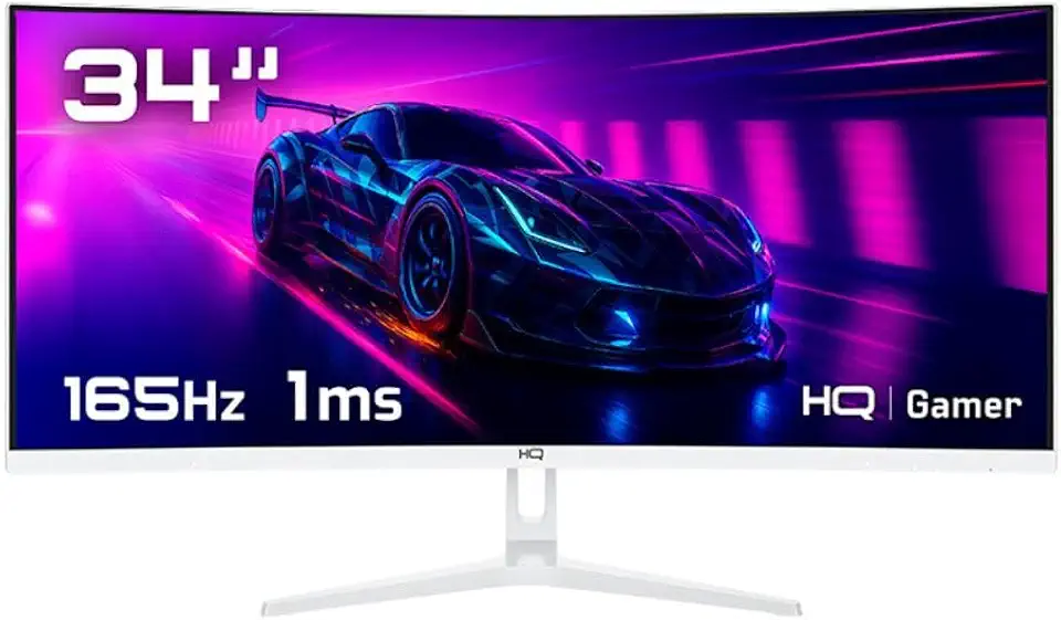 Monitor Gamer 34" Curvo Branco 1ms, 165Hz, UltraWide (QHD) - 3440x1440 AMD FreeSync, HDMI, DP, HQ Premium HQW34C16