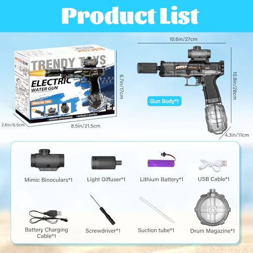 Electric Water Gun,Automatic Water Gun Pistols for Kids Adults,Long Range Motorized Water Guns with Multifunctional Lighting Effects for Kids Boys Girls Outdoor Beach Pool Party - Image 4