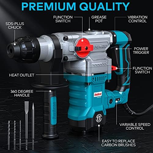 Bild 1 - ENEACRO SDS-Plus Bohrhammer, 1500W 6Joule Abbruchhammer 6 Variable Geschwindigkeit 0-920U/Min mit 4 Funktionen, Anti-Vibrationsgriff und Sicherheitskupplung, 32 mm Bohrleistung in Beton