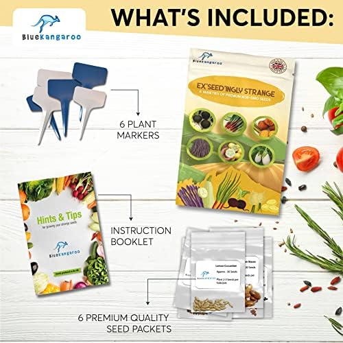 Blue Kangaroo Vegetable Seeds Kit - 6 Varieties of British Non GMO, Heirloom Seeds to Grow Indoors & Outdoors. Perfect Grow Your Own Kit for Kids & Adults.