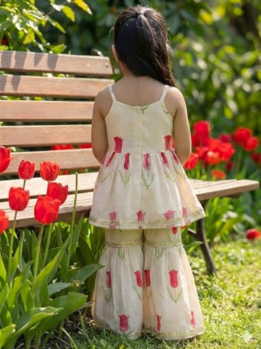Image of Ethnic kurta for girls | Kids Salwar Suit Set | Girl's Printed top Sharara Dress Set for kids girls