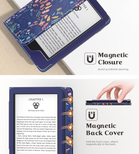 Image of MoKo Case for All-New 6 inch Kindle(11th Generation, 2024 /2022 Release) /(10th /8th Gen, 2019 /2016), Ultra Lightweight PU Shell Cover with Auto Wake /Sleep for Kindle 2024, Flower on Blue
