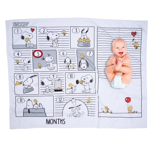 Image of Lambs & Ivy Snoopy Milestone Photo Opportunity Black/White Fleece Baby Blanket