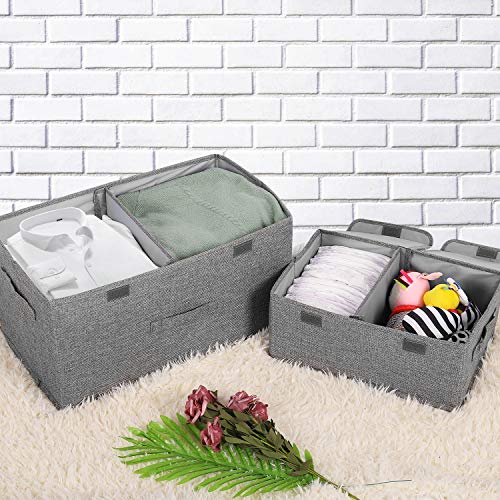 Valease 2 Pack Storage Boxes With Lids And Handles, Collapsible Linen Storage Bins Organizer Containers Baskets Cube With Removable Divider For Home Bedroom Closet Office (Green, Small) #TOP3