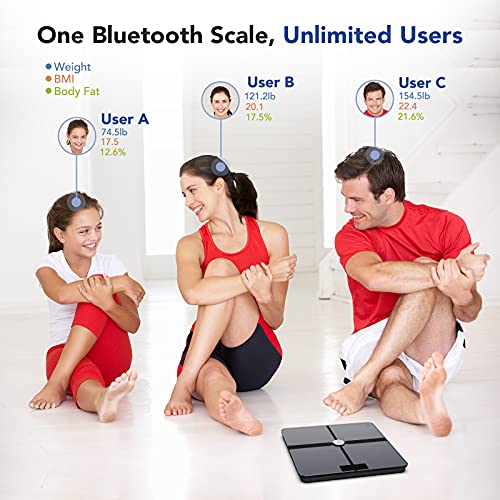 1 BY ONE Body Weight Scale, Body Fat Scale, Digital Bathroom Scales, Bluetooth Scale with BMI, Accurate ITO Technology with 14 Measurements, 3 AAA Batteries and Body Tape Measure Included, 400lbs
