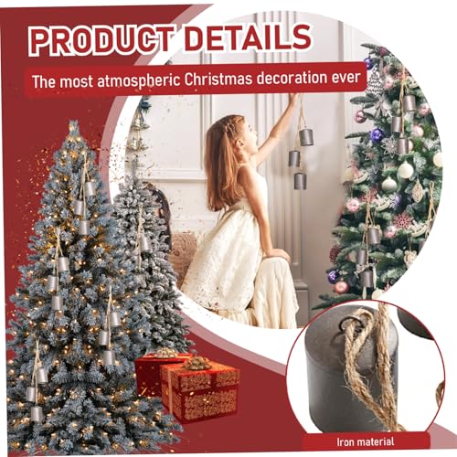 Christmas Bells Silver 12 Inch Vintage 3 Bells Rustic Cow with Jute Hanging Rope Metal Christmas Tree Hanging Bell for Door Garden Wreaths Home Decor - Image 2