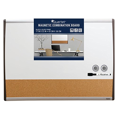 Quartet Combination Magnetic Whiteboard & Corkboard, 17" X 23", Combo White Board & Cork Board, Black/Silver Frame (79370) #TOP6