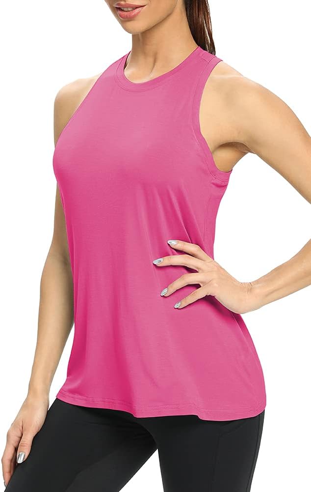 Mippo Workout Tops for Women High Neck Racerback Tank Tops Loose Fit Athletic Yoga Shirts - Image 4