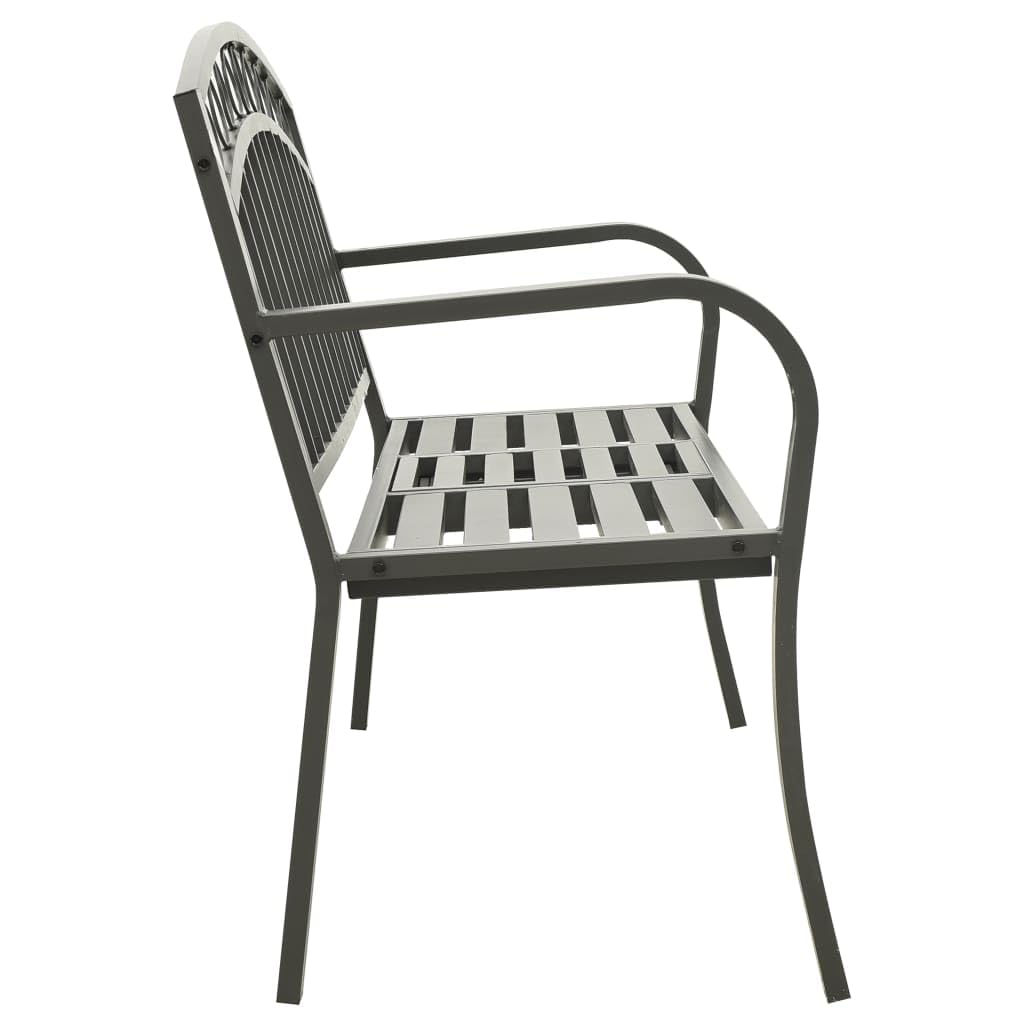 Gartenbank mit Tisch Grau 120 cm Stahl Outdoor Gartenmöbel Set mit Pulverbeschichteter Stahl Gartenbank für Terrasse Balkon Garten, Langlebig Wetterfest Sitzbank mit integriertem Tisch
