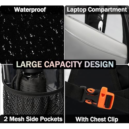 Gothic Scary Skull Clear Backpack, Stadium Backpack for Women Men Adult Concert Festival Work Daily Travel3