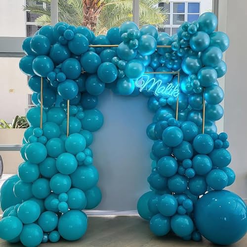 Image of Jobkoo Peacock Blue Balloons 5 Inch, 60Pcs Small Turquoise Balloon Teal Blue Latex Balloons 5'' Mini Matte Dark Teal Aqua Blue Helium Balloons for Birthday Baby Shower Wedding Whale Party Decorations