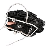 Missy K 7 Roses Clutch Purse, Satin, with Clasp Closure - Black, with kilofly Money Clip