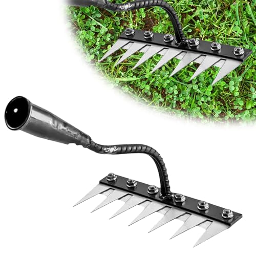 RâTeau De Jardin en Acier Au Carbone Robust - Outil De DéSherbage Et DéChaumage pour Jardinage - RâTeau en MéTal Durable pour Terre Et Pelouse (7 Dents)