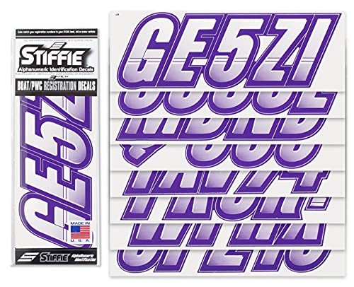 Image of STIFFIE Techtron White /Purple 3 inch Boat & PWC Registration Decals • Numbers Letters Stickers