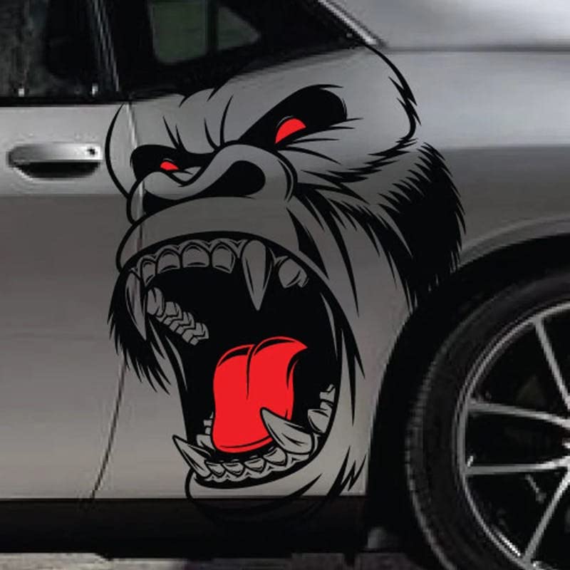 Image of Large Ferocious Gorilla Head Pattern Car Decal Stickers SUV Side Cool Animal Hood Door Car Bed Pickup Vehicle Truck Vinyl Graphic Sticker(Black)