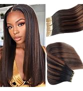 Light Yaki Tape in Hair Extensions Human Hair Balayage Natural Black to Chocolate Brown Invisible...