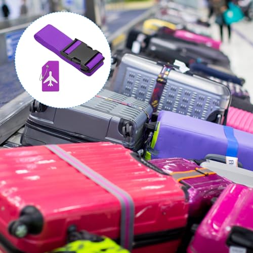 Image of PATIKIL Luggage Strap with Luggage Tag and Loop 78 inchx2 inch, 3 Set Adjustable Suitcase Belt for Travel Packing Bag Closure Identify, Purple