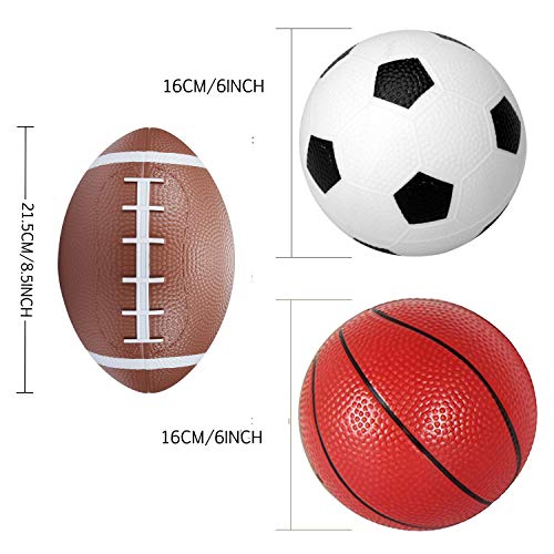 Amarlozn Sports Balls Set, Inflatable 6" Football 6" Basketball 8.5" Rugby 3" Baseball For Kids Adults, Beach Pool Playground Indoor Outdoor Hoop Fun, With Pump, 4 Pcs #TOP1