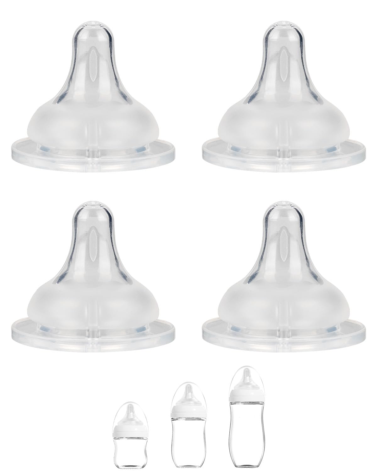 Silicone Nipple for Gulicola Natural Glass Bottle, Slow Flow Nipple Level 1, 1 m+, 4 Count