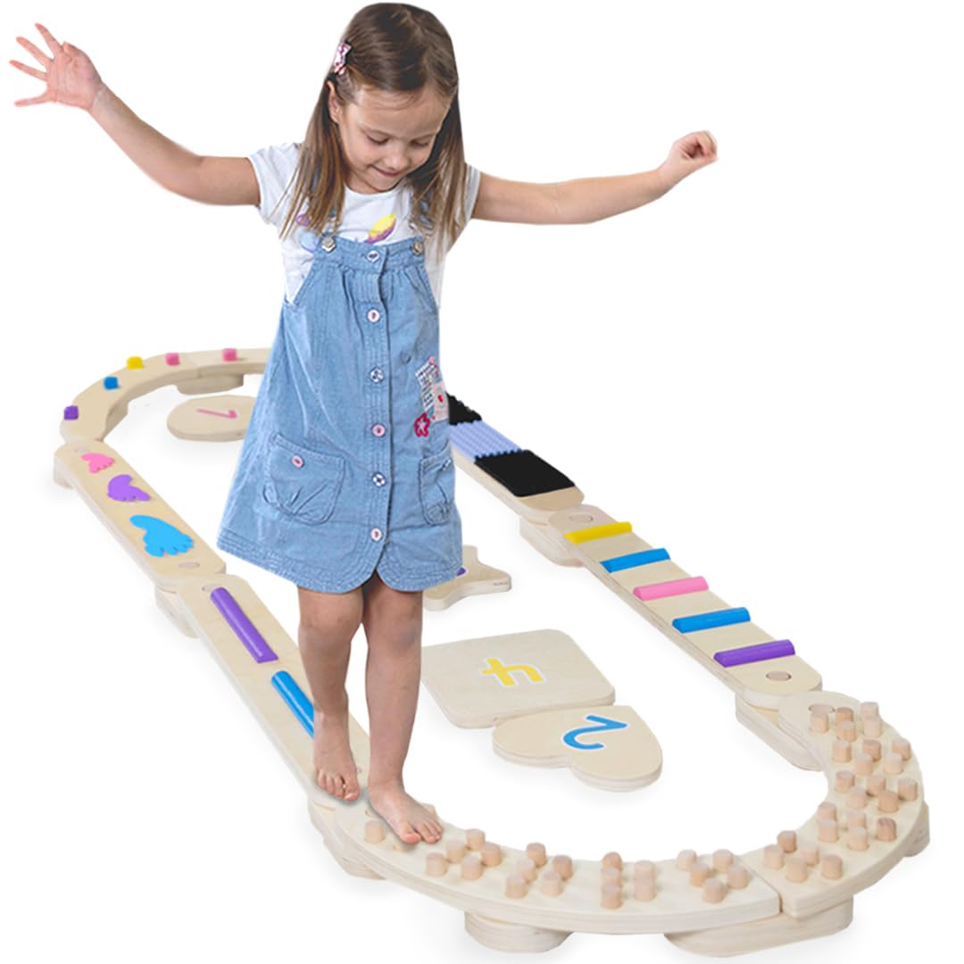 Cateam Wooden Balance Beam for Kids and Toddlers with Stepping Stones - Montessory Balance Board Logs - Motor Skill Toy for Balance ?oordination - Indoor gift set for boys and girls