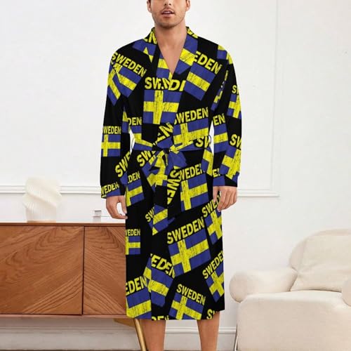 Sweden Flag Soft Robe Long Sleeve Bathrobes V Neck Sleepwear Spa Robes with Belt Men Woman2