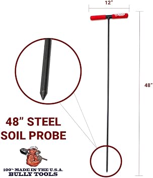 Steel Soil Probe with T-Style Handle, 0.5 Steel Diameter | Heavy Duty Ground Probe Rod for Garden Soil Testing, For use as Gardening Tools & Greenhouse Accessories, 100% Made in USA
