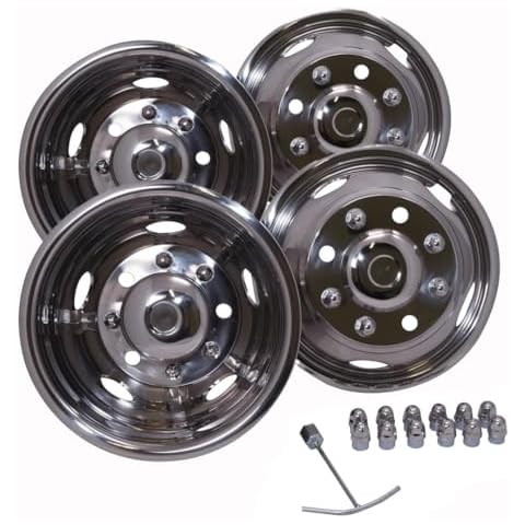 Fuel Rider Set of 4 Polished Stainless Steel Wheel Simulators Designed for 11-11 Chevrolet Silverado 3500 8 Lug, Jam Nut, Full Set Wheel Covers Cover