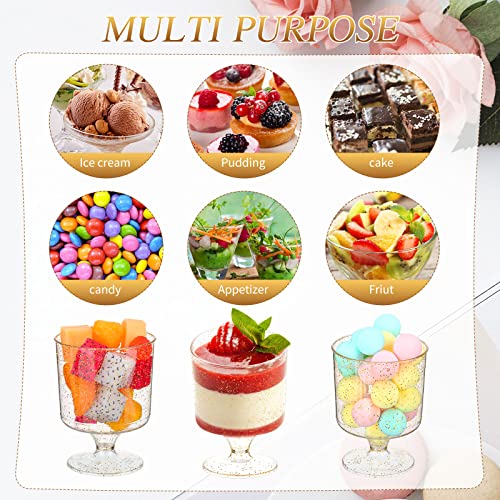 Potchen 7Oz Plastic Dessert Cups With Spoons Medium Large Disposable Appetizer Ice Cream Bowls Glitter Silver Gold Wine Goblets For Wedding Party Supplies (Glitter Gold), 240 Piece Set #TOP4