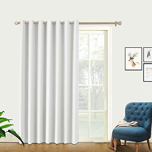 PRAVIVE Patio Door Blackout Drapes - Silky Soft Extra Wide Grommet Room Darkening Window Curtains for Bedroom/Sliding Glass Door (100" Wide by 84" Long, Greyish White), 1 Panel