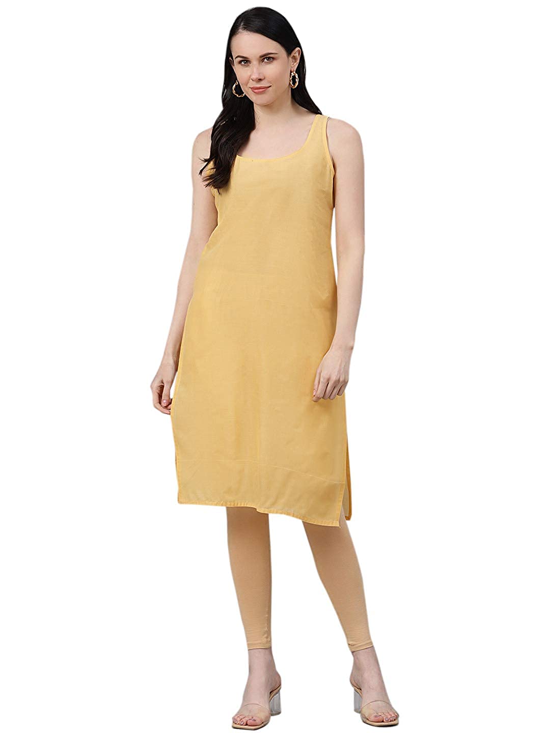 Heda "Mango Yellow Cotton Full Slip Camisole, Knee Length
