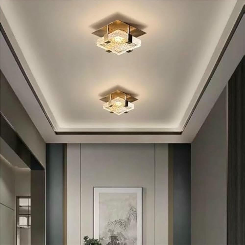 Applique da Parete Quadrata, Lampada da soffitto Moderna con Paralume in Vetro per corridoio, Bagno e Ingresso (Luce Bianca 6000k)