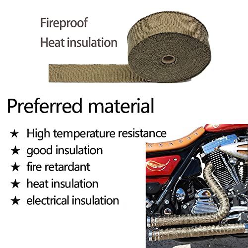 2" X 17' Titanium Exhaust Header Wrap Anti Scalding Exhaust Chimney Motorcycle Exhaust Heat Shield Fireproof Pipe Wrap With 4Pcs Locking Ties #TOP2