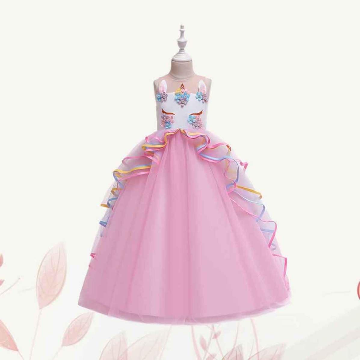 Didiseaon Vestito da Unicorno per Bambina, Costume Scena Cosplay Rosa