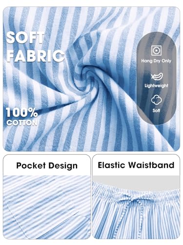 EXLURA Womens Summer 100% Cotton 2 Piece Outfits Striped Sleeveless Top Capri Wide Leg Pants Sets Faux Linen Travel Beach