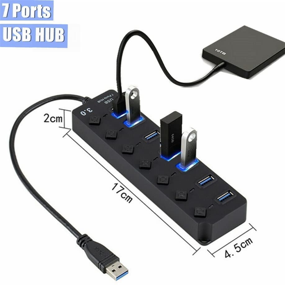 Image of USB Port Portable Hub Multiport Adapter Compatible with PC Laptop Tablet & Smartphone High Speed Splitter with Multiple Ports Data Transfer Charging & Connectivity (7 Port USB Hub)