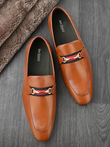 Image of San Frissco Men's Formal Loafers Leatherette Trending Shoes with Buckle,Semi Casual Cushioned Footbed Formal Moccasin for Office, Party Slip-On Loafers,Elegant, Lightweight & Comfortable