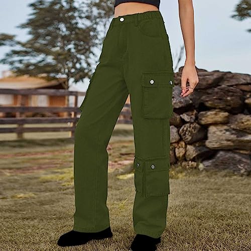 Women Cargo Pants Parachute Straight Wide Leg Baggy Pants High Waist Fashion Y2K Teen Girls Elastic Jeans Trousers4