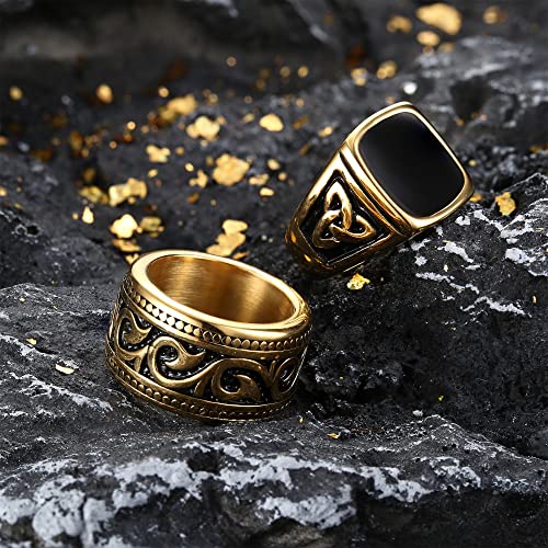 Jstyle 4Pcs Stainless Steel Vintage Signet Rings for Men Biker Rings Set Pinky Thumb Celtic Band Ring Spinner Ring Silver Gold Polished Edge Mens Rings for Men Jewelry Gift2