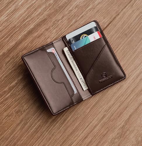 URBAN CREW® Genuine Leather Wallet for Men | Slim Bifold RFID Blocking Card Holder with ID Window & Cash Pocket | Minimalist Wallet for Everyday Use (Brown)3