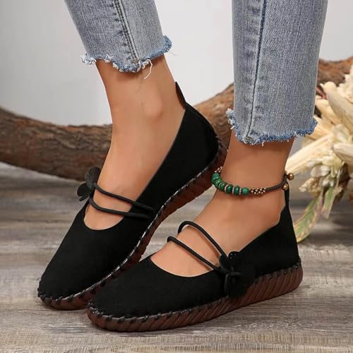 Flats for Women Dressy Comfortable Round Toe Ballet Flats Non Slip Business Work Loafers Casual Retro Lace up Suede Shoes Cute Daily Cushion Walking Shoes Solid Color Simple Wear3