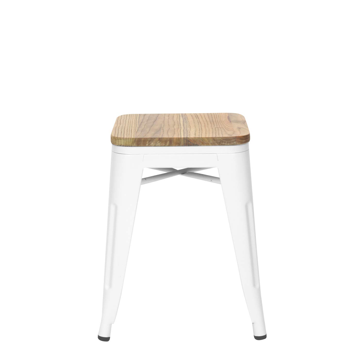 Taburete Bajo Oliix Madera Brillo - Taburete Estilo Industrial (Blanco)